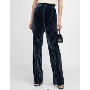 Cinq A Sept Pants 14 Blue Wide Leg Collins Velvet High Rise Ribbed Trousers